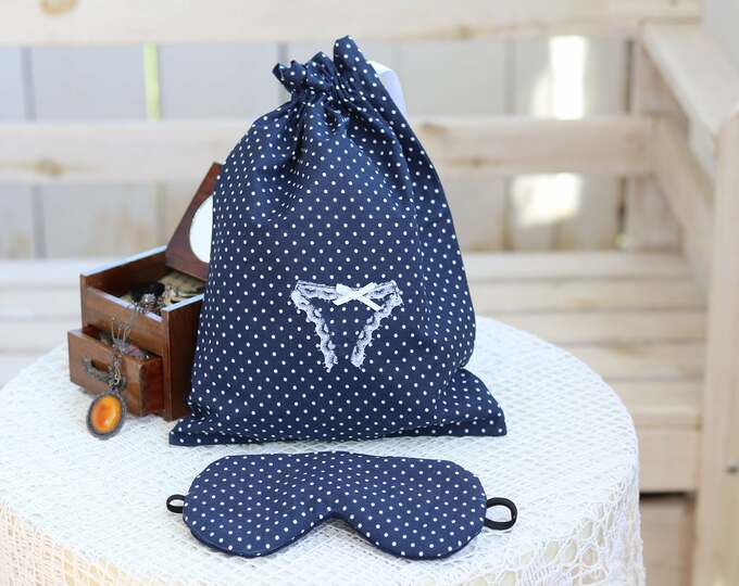 Cute birthday gift for her, Travel lingerie bag for her, Bridal shower gift, Adjustable sleeping eye mask