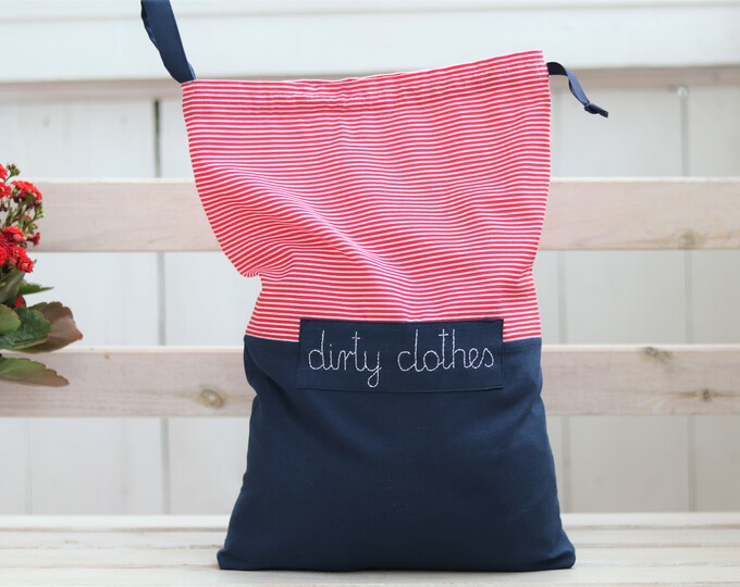 Travel laundry bag, lingerie bag, red stripes bag, travel accessories, personalized travel bag, pyjama bag 