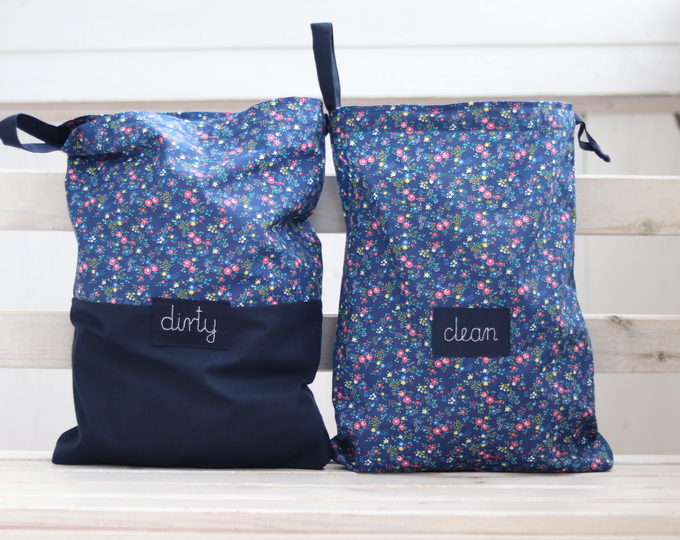 Laundry bag, Lingerie bag blue floral, Laundry travel bag, custom label travel accessories, shoe bag, honeymoon gift, underwear bag