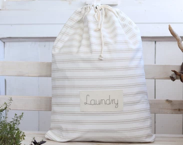 Personalized Laundry Hamper for nursery, Cotton beige stripes laundry organizer for toddler room 