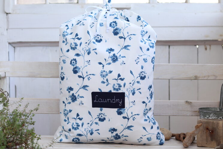 Personalisierter Wäschekorb, Baumwoll Blumen Wäscheorganisator, Blaue Und Weiße Kindergartentasche Für Schmutzige