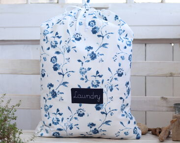 Spersonalizowany kosz na pranie, bawełniany kwiatowy organizer na pranie, niebiesko-biała torba