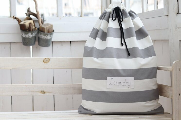 Personalized Laundry Hamper, Cotton Gray Stripes Laundry Organizer For Dirty Clothes