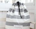 Personalized Laundry Hamper, Cotton Gray Stripes Laundry Organizer For Dirty Clothes