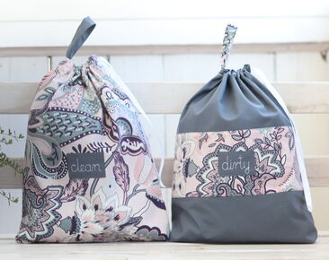 Reise-Dessous-Tasche mit Namen, schmutzige saubere Kleidertasche aus Baumwolle, Reise-Accessoires mit Paisley-Muster, orientalische Blume, Wäschebeutel-Unterwäsche