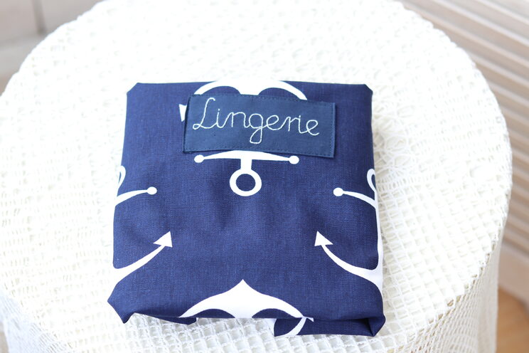 Personalized Cotton Laundry Bag, Navy Blue Stripes Laundry Hamper For College, Nautical Lingerie Camp Bag