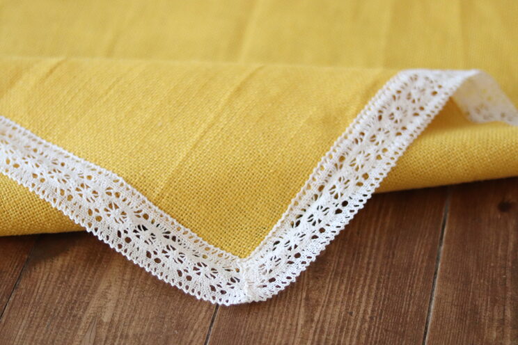 Easter Table Runner, Yellow Linen With Lace