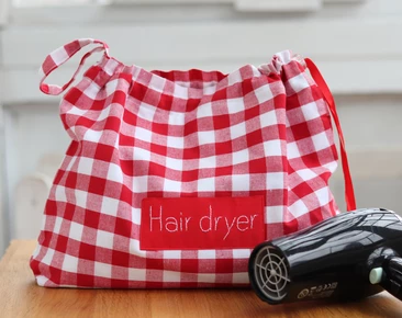 Hair dryer bag, check hair dryer holder, personalized blow dryer organizer, hair accessories bag with flannel lining
