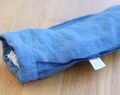 Linen Zero Waste Utensils Wrap, Blue Grey Reusable Cutlery Holder For Travel, Drawstring Pouch For Picnic 