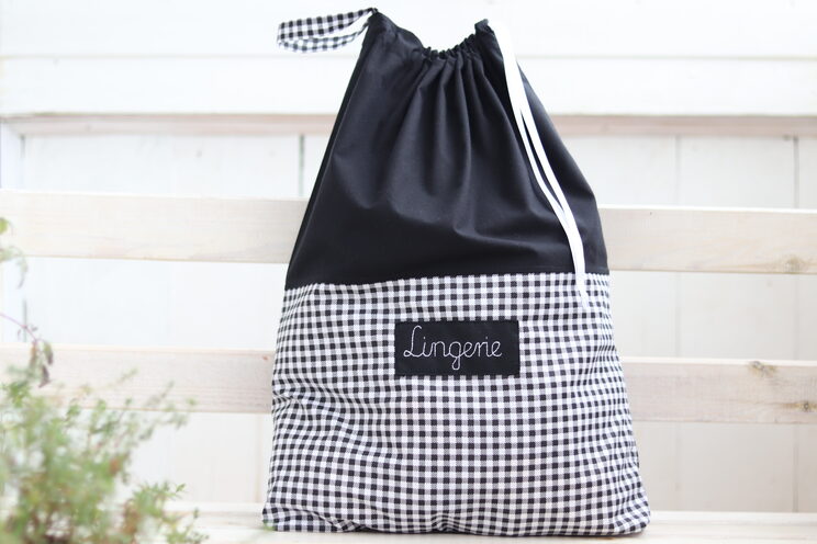 Travel Lingerie Bag With Name, Cotton Dirty Clothes Bag, Kids Travel Accessories, Black Checkered Travel Laundry Bag,
