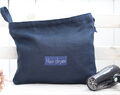 Elegant Navy Blue Hair Dryer Holder For Hotel, Linen Blow Dryer Bag With Name, Personalized Hairdryer Organizer, Hair