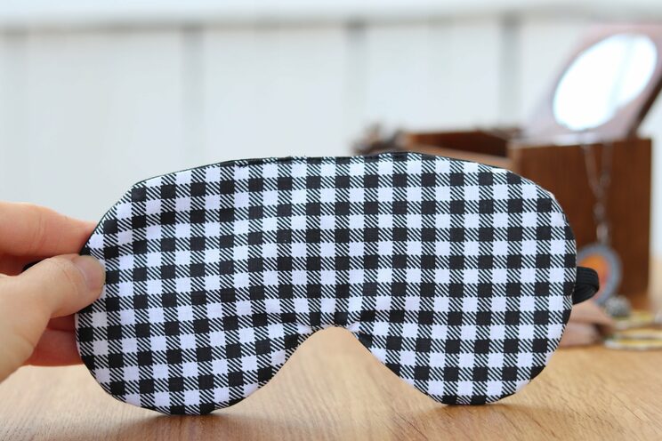 Adjustable Sleeping Eye Mask, Black And White Checker Cotton Travel Gifts, Organic Eye Cover For Travel