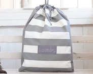 Personalized Laundry Hamper, Cotton grey stripes laundry organizer for dirty clothes, Nursery Storage