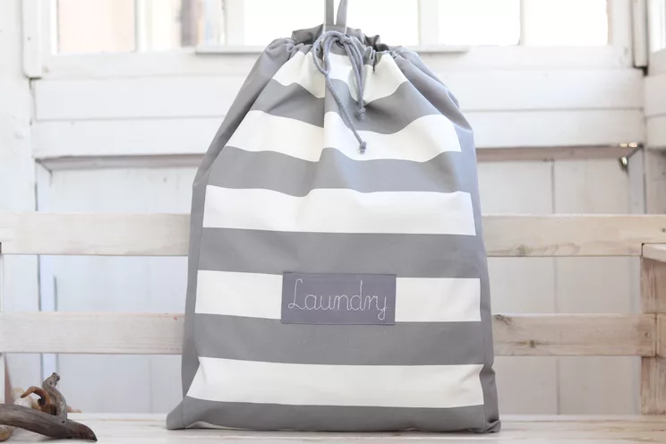 Personalized Laundry Hamper, Cotton Grey Stripes Laundry Organizer For Dirty Clothes, Nursery Storage