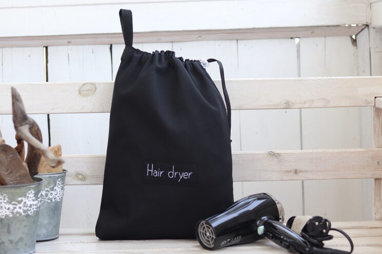 Hair Dryer Bag, Black Blow Dryer Bag, Thick Cotton Hair Dryer Organizer, Hair Accessories Holder, Personalized Hair