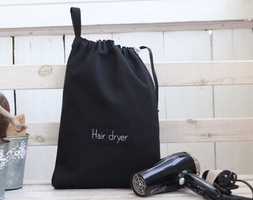 Bolsa de secador de pelo, bolsa de secador de pelo negra, organizador de secador de pelo de algodón grueso, soporte de accesorios para el cabello, bolsa de secador de pelo personalizada