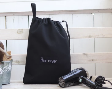 Haartrocknertasche, schwarze Föhntasche, dicker Haartrockner-Organizer aus Baumwolle, Haar-Accessoires-Halter, personalisierte Haartrocknertasche