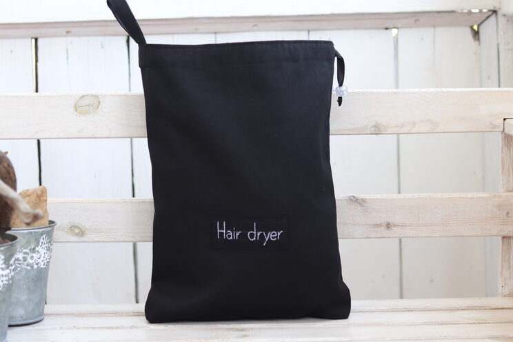 Hair Dryer Bag, Black Blow Dryer Bag, Thick Cotton Hair Dryer Organizer, Hair Accessories Holder, Personalized Hair