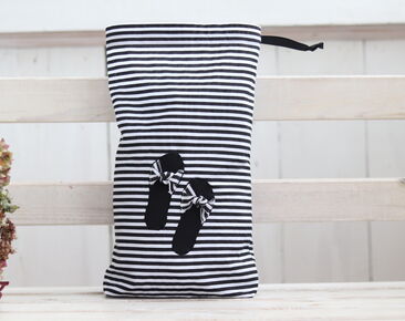 Cotton shoe bag organizer, Cute gift for her, Black Stripes Travel Shoe Bag 