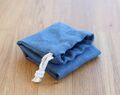 Linen Zero Waste Utensils Wrap, Blue Grey Reusable Cutlery Holder For Travel, Drawstring Pouch For Picnic 