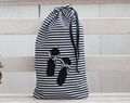 Cotton Shoe Bag Organizer, Cute Gift For Her, Black Stripes Travel Shoe Bag 