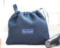 Elegant Navy Blue Hair Dryer Holder For Hotel, Linen Blow Dryer Bag With Name, Personalized Hairdryer Organizer, Hair