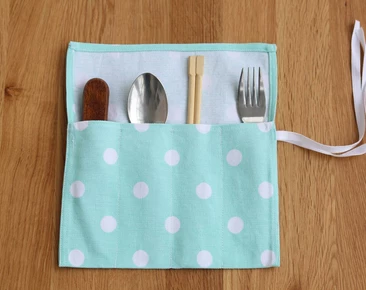 Reusable Cutlery Roll, Cotton Cutlery Wrap for travel, Zero Waste Utensils Holder for Picnic