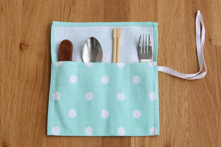 Reusable Cutlery Roll, Cotton Cutlery Wrap for travel, Zero Waste Utensils Holder for Picnic