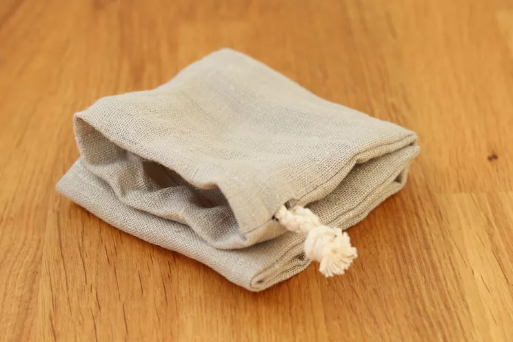 Linen Zero Waste Utensils Wrap, Beige Reusable Cutlery Holder for travel, Drawstring pouch for Picnic 