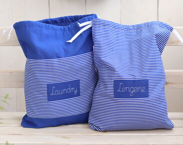 Travel laundry bags with name, dirty and clean organizer, stripes bags for kids, pouches for lingerie