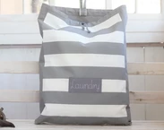 Personalized Laundry Hamper, Cotton grey stripes laundry organizer for dirty clothes, Nursery Storage