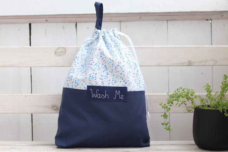 Travel Lingerie Bag With Name, Floral Fabric Dirty Clothes Bag, Kids Travel Accessories, Navy Blue Travel Laundry Bag,