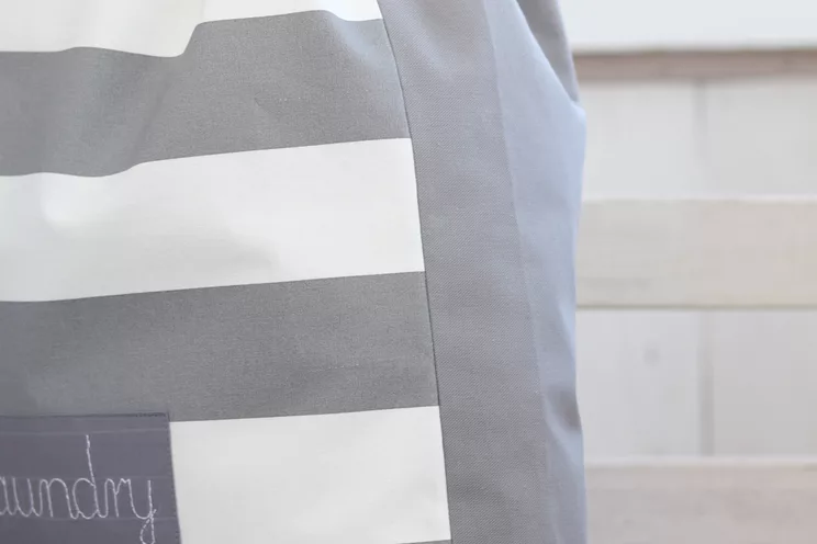 Personalized Laundry Hamper, Cotton Grey Stripes Laundry Organizer For Dirty Clothes, Nursery Storage