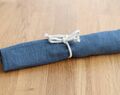 Reusable Grey Blue Linen Cutlery Roll, Personalized Wrap For Travel, Zero Waste Utensils Holder For Picnic