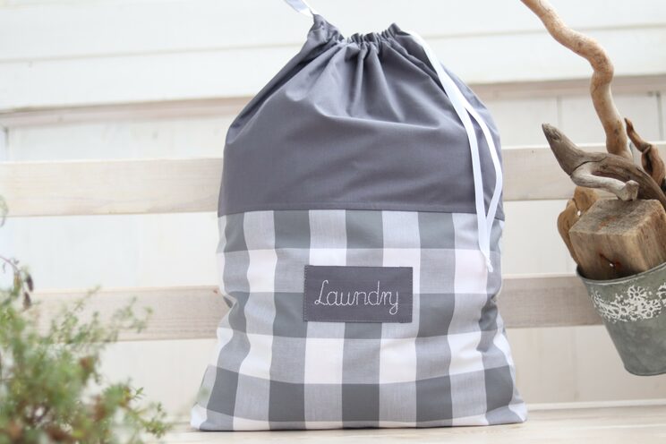 Travel Lingerie Bag With Name, Dirty Clothes Bag, Kids Travel Accessories, Travel Laundry Grating Bag, Grey Chequered