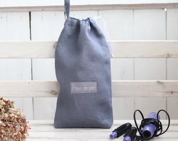 Sac de sèche-cheveux, organisateur de sèche-cheveux en lin gris foncé, stockage élégant de bigoudi de cheveux, support de lisseur de cheveux, sac d'accessoires de cheveux