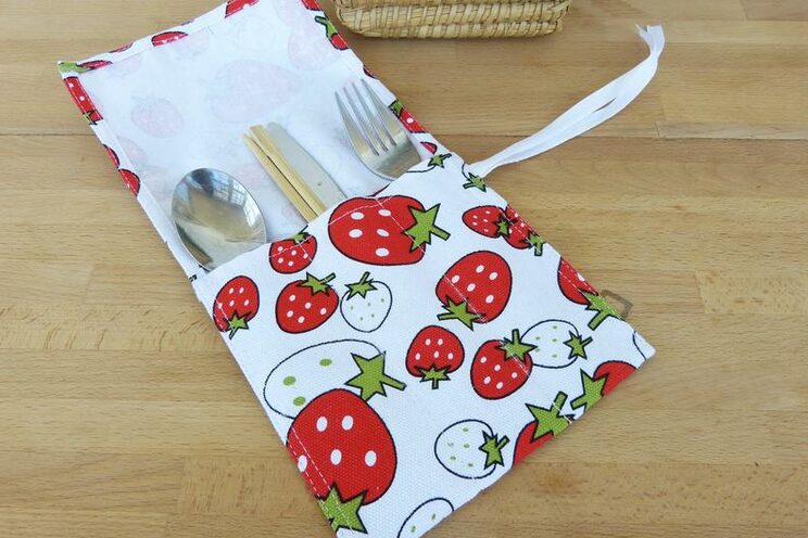 Reusable And Personalized Cutlery Wrap For Picnic, Zero Waste Utensils Holder For Travel, Cotton Cutlery Roll