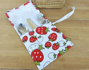 Reusable and Personalized Cutlery Wrap for Picnic, Zero Waste Utensils Holder for travel, Cotton Cutlery Roll