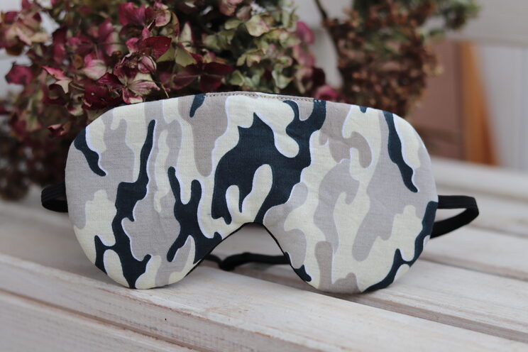 Adjustable Sleeping Eye Mask Camouflage Cotton, Christmas Gift, Organic Eye Cover For Travel, Military Camo Fabric