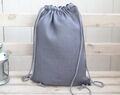 Gray Linen Personalized Drawstring Backpack With Cotton Lining And Zippered Pocket Bigger Size