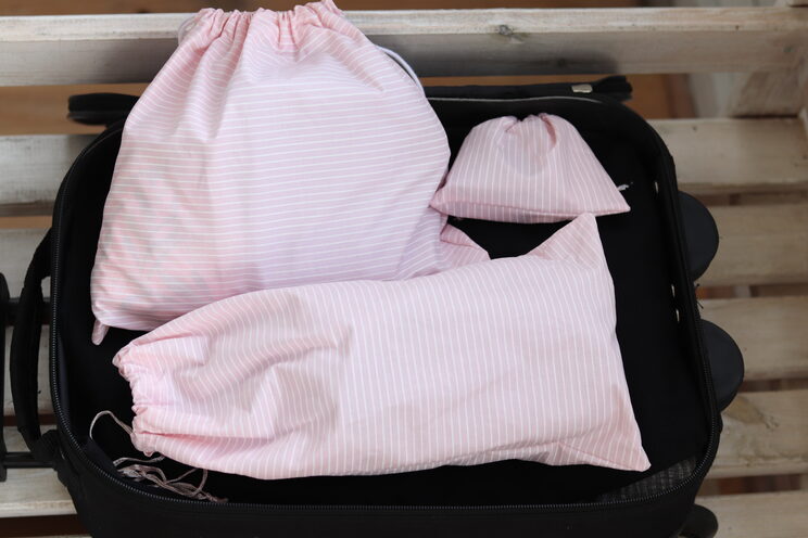 Set Van 3 Roze Schattige Reistassen Voor Een Meisje, Lingerietassen, Roze Strepen, Schoenentas, Reisorganisatorentas