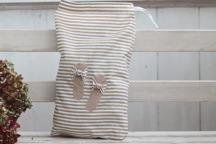 Shoe Bag Organizer Beige Stripes, Cute Travel Shoe Bag, Original Gift For Her
