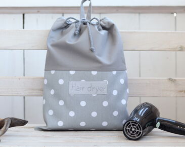 Hair dryer bag personalized, polka dot blow dryer bag, thick cotton hair dryer organizer, hair accessories holder