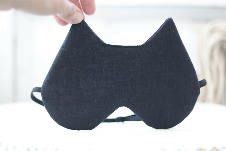 Black Adjustable Cat Eye Mask, Black Linen Eye Cover For Travel, Travel Gifts For Her