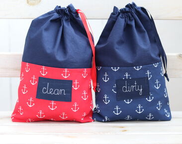 Personalized travel pouches for kids, Zero Waste Mask organizer, Kindergarten clean and dirty lingerie bags, Navy blue baby shower gift
