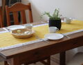 Easter Table Runner, Yellow Linen Decorations With Lace