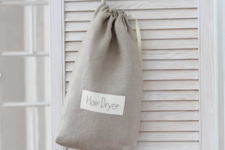 Beige Linen Hair Curler Storage, Hair Dryer Bag For Beach House, Airbnb Blow Dryer Organizer, Hair Curler Storage, Hair