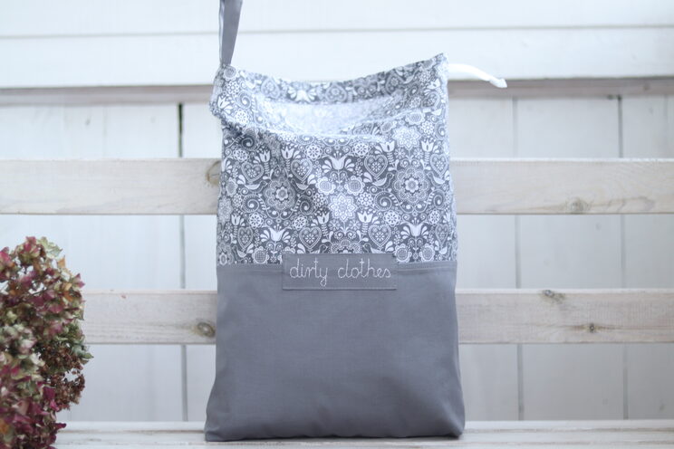 Travel Lingerie Bag With Name, Cotton Dirty Clothes Bag, Gray Folk Pattern Travel Accessories, Oriental Flower 50x40