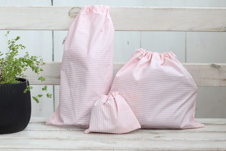 Set Van 3 Roze Schattige Reistassen Voor Een Meisje, Lingerietassen, Roze Strepen, Schoenentas, Reisorganisatorentas