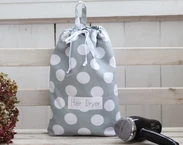 Hair dryer bag, polka dot blow dryer bag, thick cotton hair dryer organizer, hair accessories holder, personalized hair dryer bag